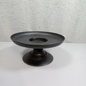 Home Collection Matte Black Metal Pedestal Pillar Candle Holder Tray 9.5 Inch